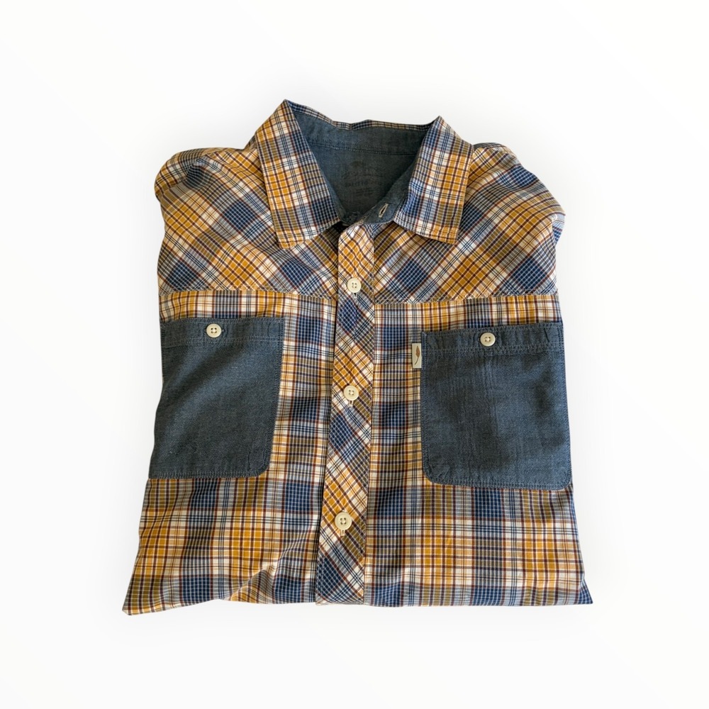 Bob Timberlake Mens 2XL Plaid Shirt 100% Cotton Blue Mustard Long Sleeve Button - Picture 3 of 12